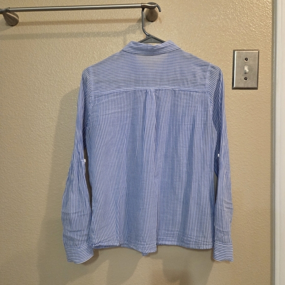 Love Tree Women Blue White Striped Button up Long Sleeve Shirt Size Medium - Picture 2 of 8